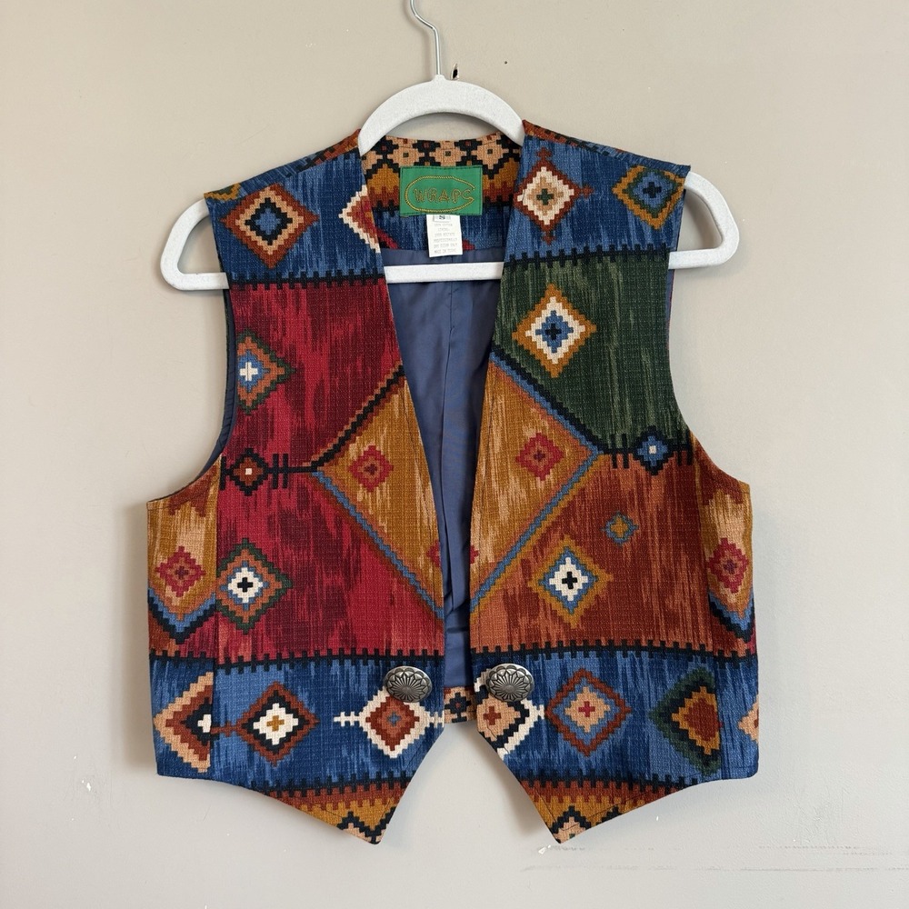 Wraps Southwestern Tapestry Vest Country Cowboy Cowgirl Sz Small